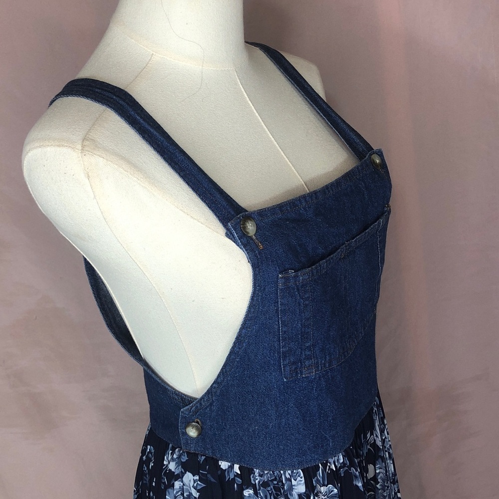 Coldwater Creek Denim Bib Floral Maxi Dress - Navy/Blue Size Small Medium - Picture 9 of 15